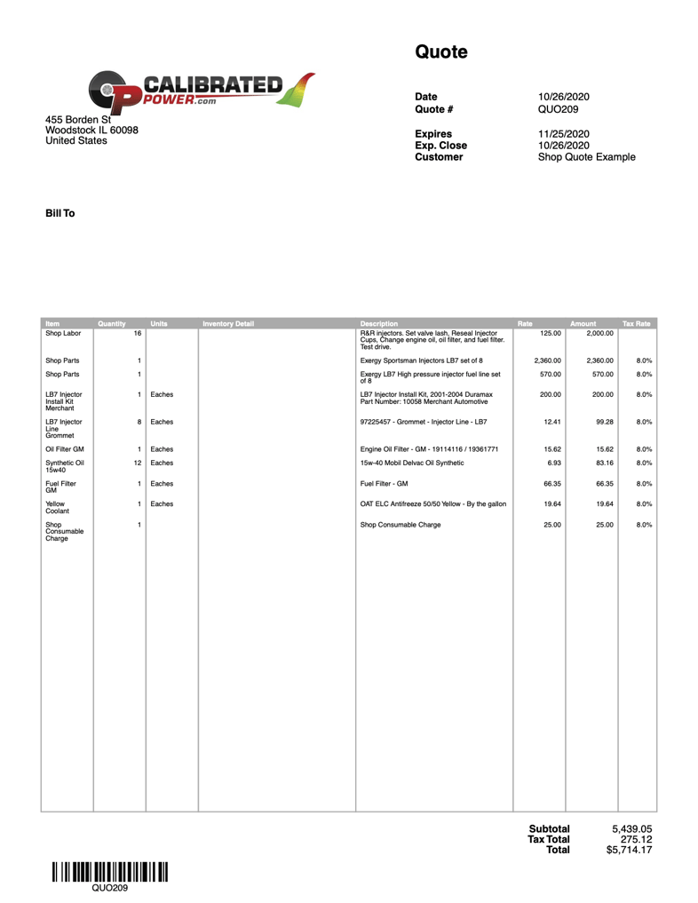 LB7 Injector Quote Example