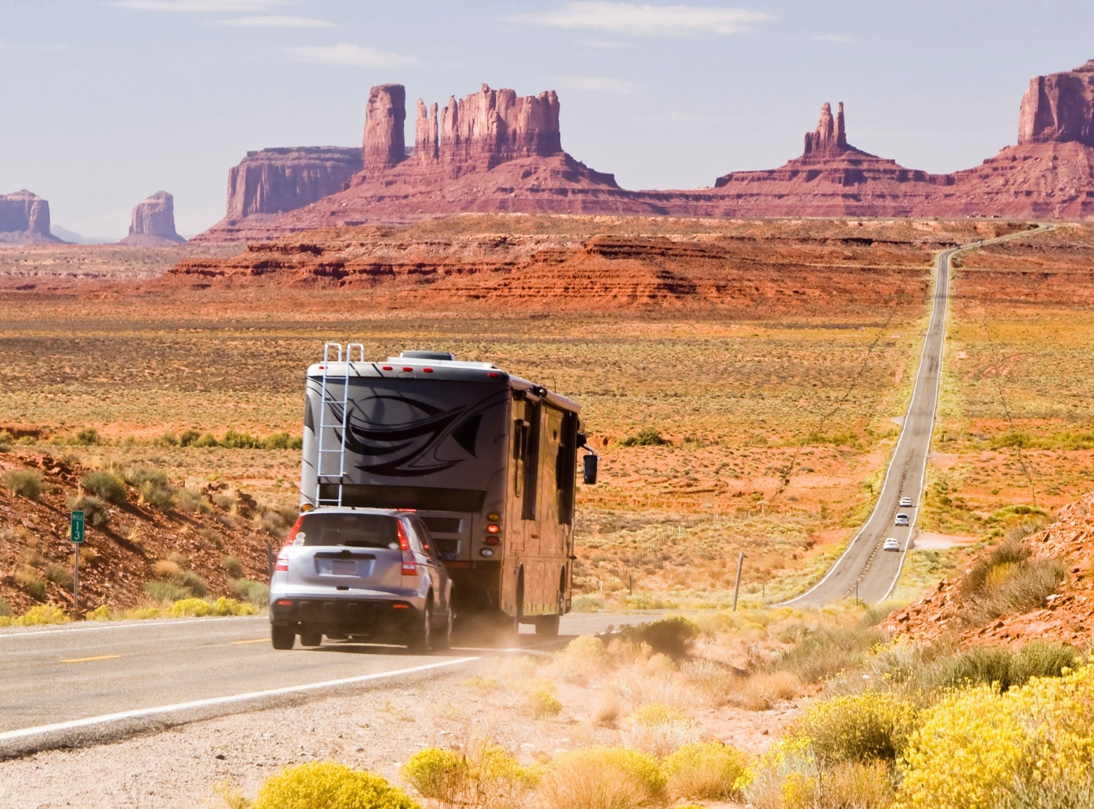 RV Motorhome Towing A Car